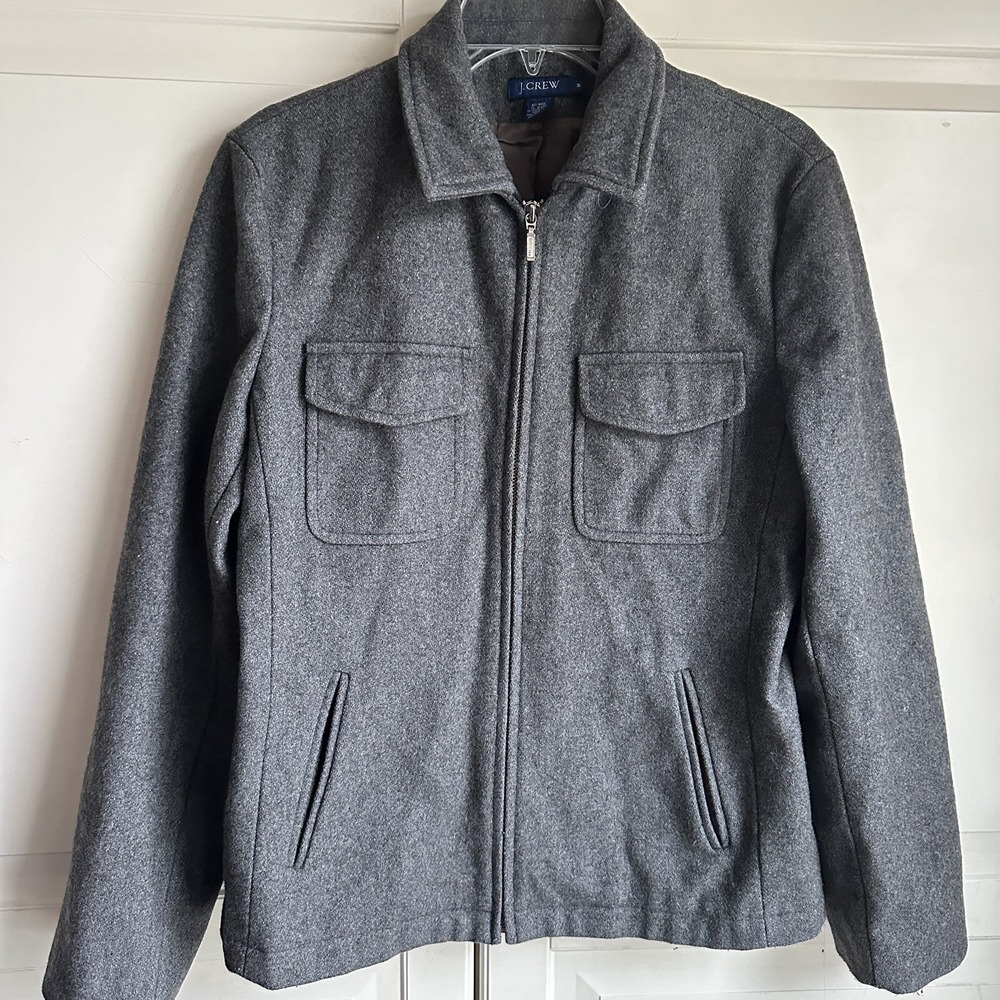 J Crew Jacket Womens Medium Gray Wool Lined Coat YKK Zip Vintage Pockets